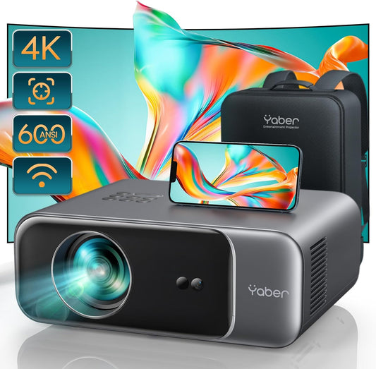 YABER Pro V9 4K WiFi 6 & Bluetooth 5.2 Projector – Native 1080P, 600 ANSI, Auto 6D Keystone, Zoom, Outdoor & Home Theater Projector