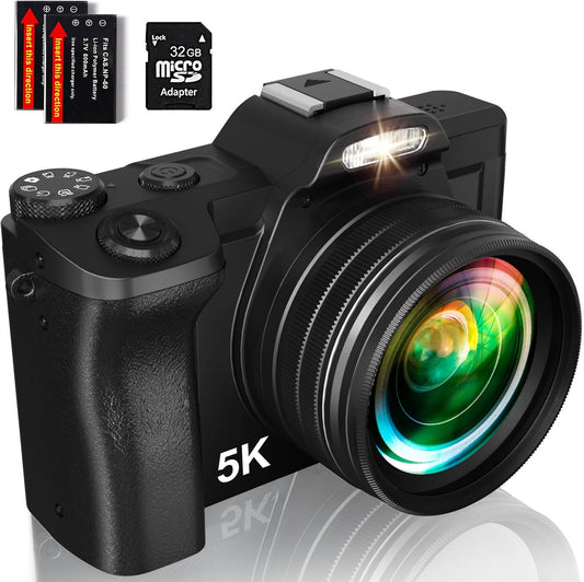 5K Digital Camera with WiFi & 32GB SD Card – Auto Focus, Anti-Shake Vlogging Camera for YouTube with 16X Zoom & Fill Light