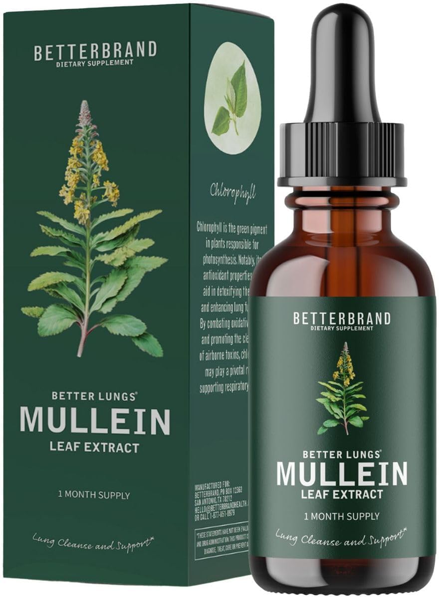 Betterbrand BetterLungs – Mullein Leaf Extract for Lung Cleanse & Respiratory Health | Natural Non-GMO Tincture Drops | 1-Month Supply