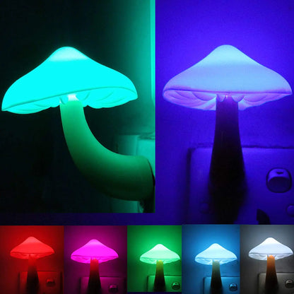 LED Night Light Mushroom Wall Socket Lights Lamp Sensor