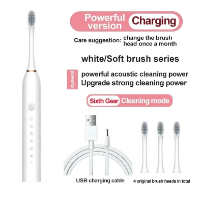 USB Charging Waterproof Electric Ultrasonic Toothbrush - Six Speed Modes, Soft Bristles, Automatic Tooth Cleaner for Adults, Home & Couples Set