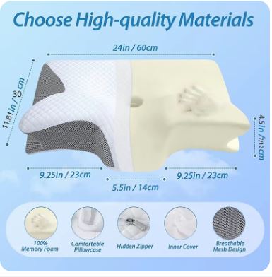 1pc Memory Foam Cervical Pillow - 2-in-1 Ergonomic Contour Orthopedic Neck Pillow for Pain Relief