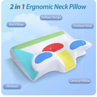 1pc Memory Foam Cervical Pillow - 2-in-1 Ergonomic Contour Orthopedic Neck Pillow for Pain Relief