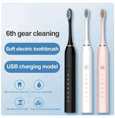 USB Charging Waterproof Electric Ultrasonic Toothbrush - Six Speed Modes, Soft Bristles, Automatic Tooth Cleaner for Adults, Home & Couples Set