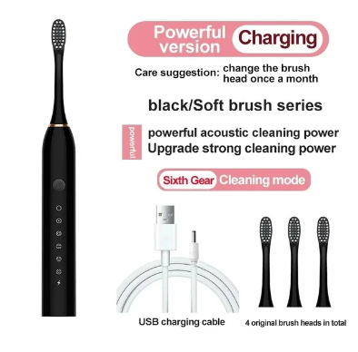 USB Charging Waterproof Electric Ultrasonic Toothbrush - Six Speed Modes, Soft Bristles, Automatic Tooth Cleaner for Adults, Home & Couples Set