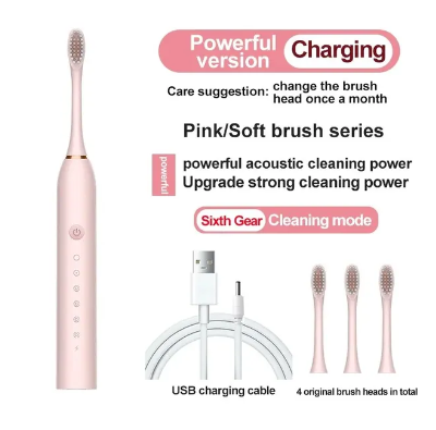 USB Charging Waterproof Electric Ultrasonic Toothbrush - Six Speed Modes, Soft Bristles, Automatic Tooth Cleaner for Adults, Home & Couples Set