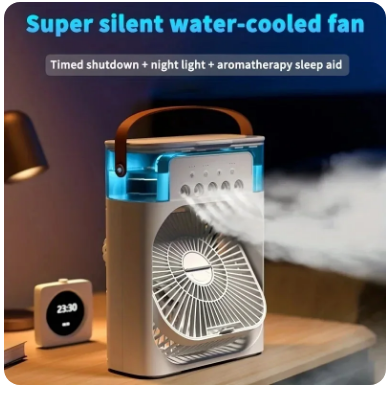 2024 New Air Conditioner Air Cooler Water Cooling Spray Fan USB Desktop Humidification Fan Mini Air Cooling Fan with Night Light