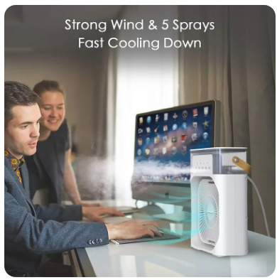 2024 New Air Conditioner Air Cooler Water Cooling Spray Fan USB Desktop Humidification Fan Mini Air Cooling Fan with Night Light