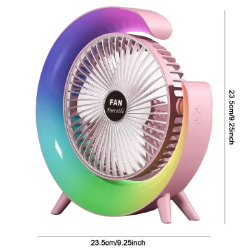 Portable USB Rechargeable Fan with LED - 7 Colors, 180° Adjustable, 3 Speeds, Mini Fan for Summer Camping - Compatible with Xiaomi