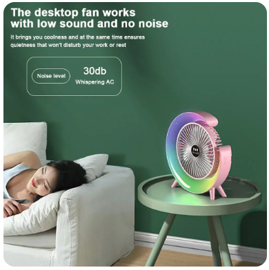 Portable USB Rechargeable Fan with LED - 7 Colors, 180° Adjustable, 3 Speeds, Mini Fan for Summer Camping - Compatible with Xiaomi