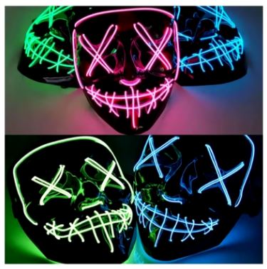 LED Neon Mask - Glow in the Dark Halloween Masque | Horror Party Cosplay Prop for Adults