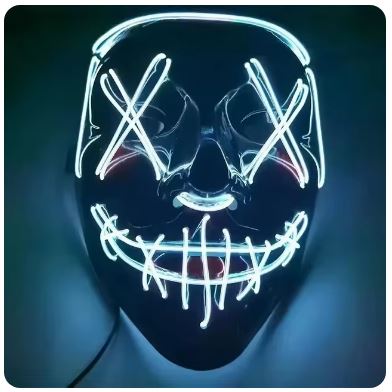 LED Neon Mask - Glow in the Dark Halloween Masque | Horror Party Cosplay Prop for Adults