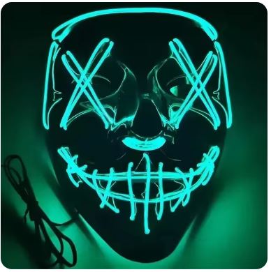 LED Neon Mask - Glow in the Dark Halloween Masque | Horror Party Cosplay Prop for Adults