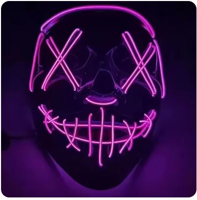 LED Neon Mask - Glow in the Dark Halloween Masque | Horror Party Cosplay Prop for Adults