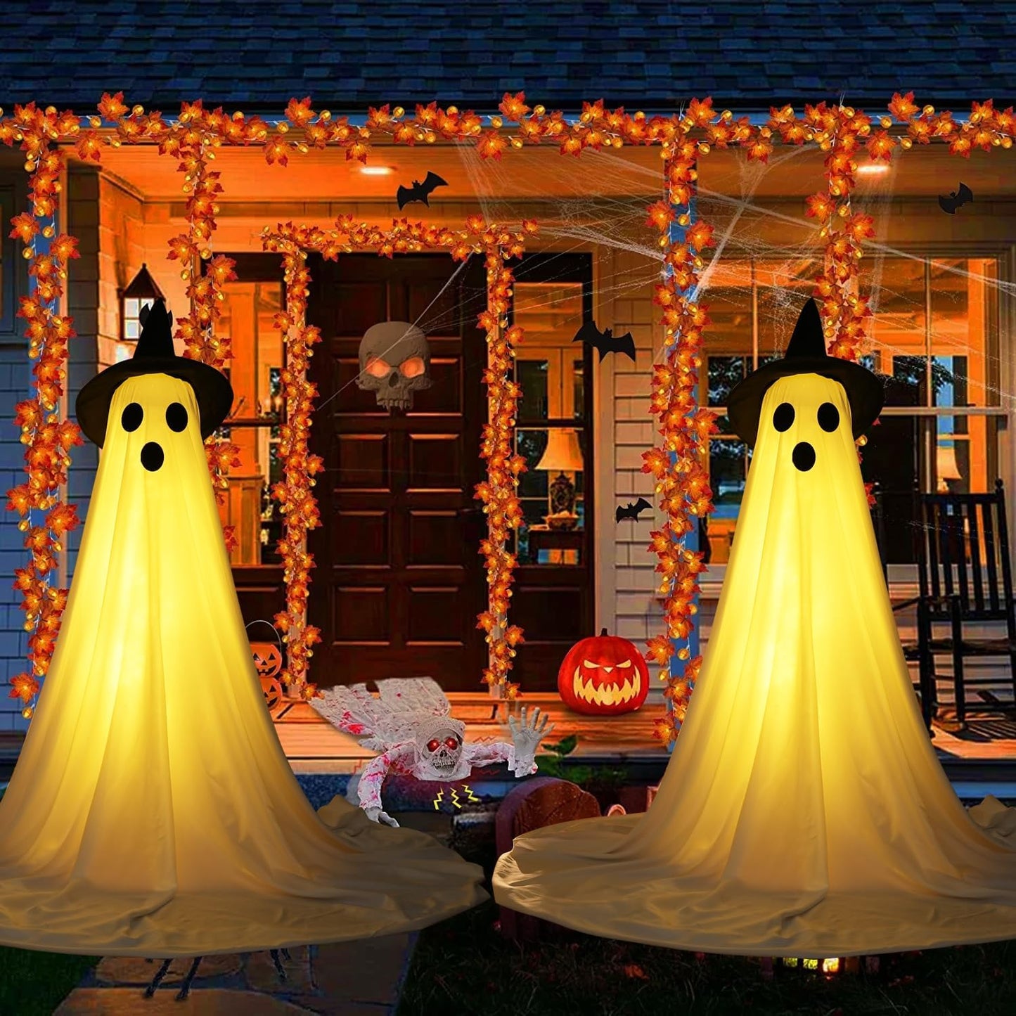 Halloween LED Glow Ghost Lights – Indoor & Outdoor Hanging Decoration | Haunted House Horror Props | 2024 Edition