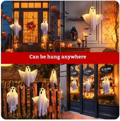 Halloween LED Glow Ghost Lights – Indoor & Outdoor Hanging Decoration | Haunted House Horror Props | 2024 Edition