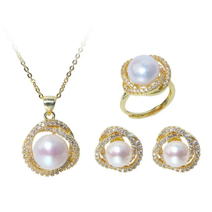 Elegant Zircon Pearl Jewelry Set