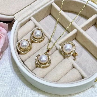 Elegant Zircon Pearl Jewelry Set