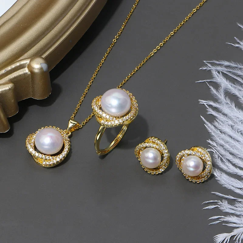 Elegant Zircon Pearl Jewelry Set