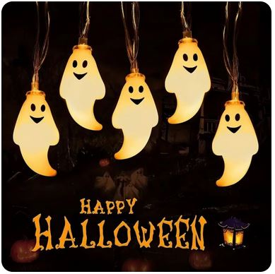 59.06-inch Ghost Halloween Decoration String Lights - 10 Lights & 20 Lights Options | Battery Powered (No Plug)