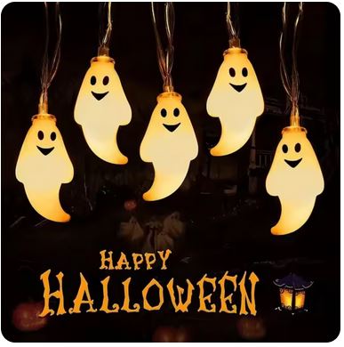 59.06-inch Ghost Halloween Decoration String Lights - 10 Lights & 20 Lights Options | Battery Powered (No Plug)