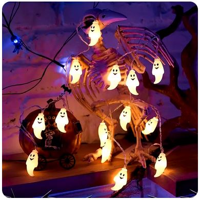 59.06-inch Ghost Halloween Decoration String Lights - 10 Lights & 20 Lights Options | Battery Powered (No Plug)