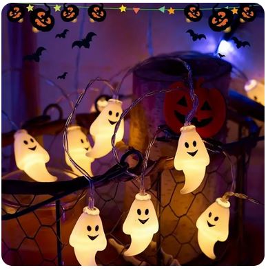 59.06-inch Ghost Halloween Decoration String Lights - 10 Lights & 20 Lights Options | Battery Powered (No Plug)