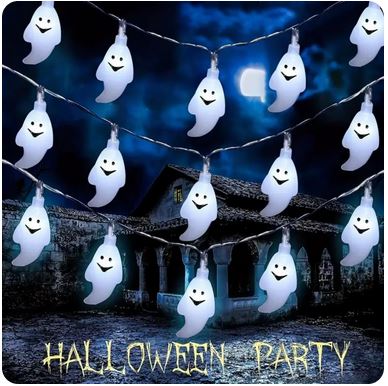 59.06-inch Ghost Halloween Decoration String Lights - 10 Lights & 20 Lights Options | Battery Powered (No Plug)