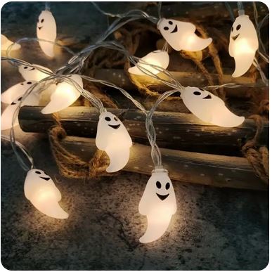 59.06-inch Ghost Halloween Decoration String Lights - 10 Lights & 20 Lights Options | Battery Powered (No Plug)