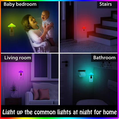 LED Night Light Mushroom Wall Socket Lights Lamp Sensor