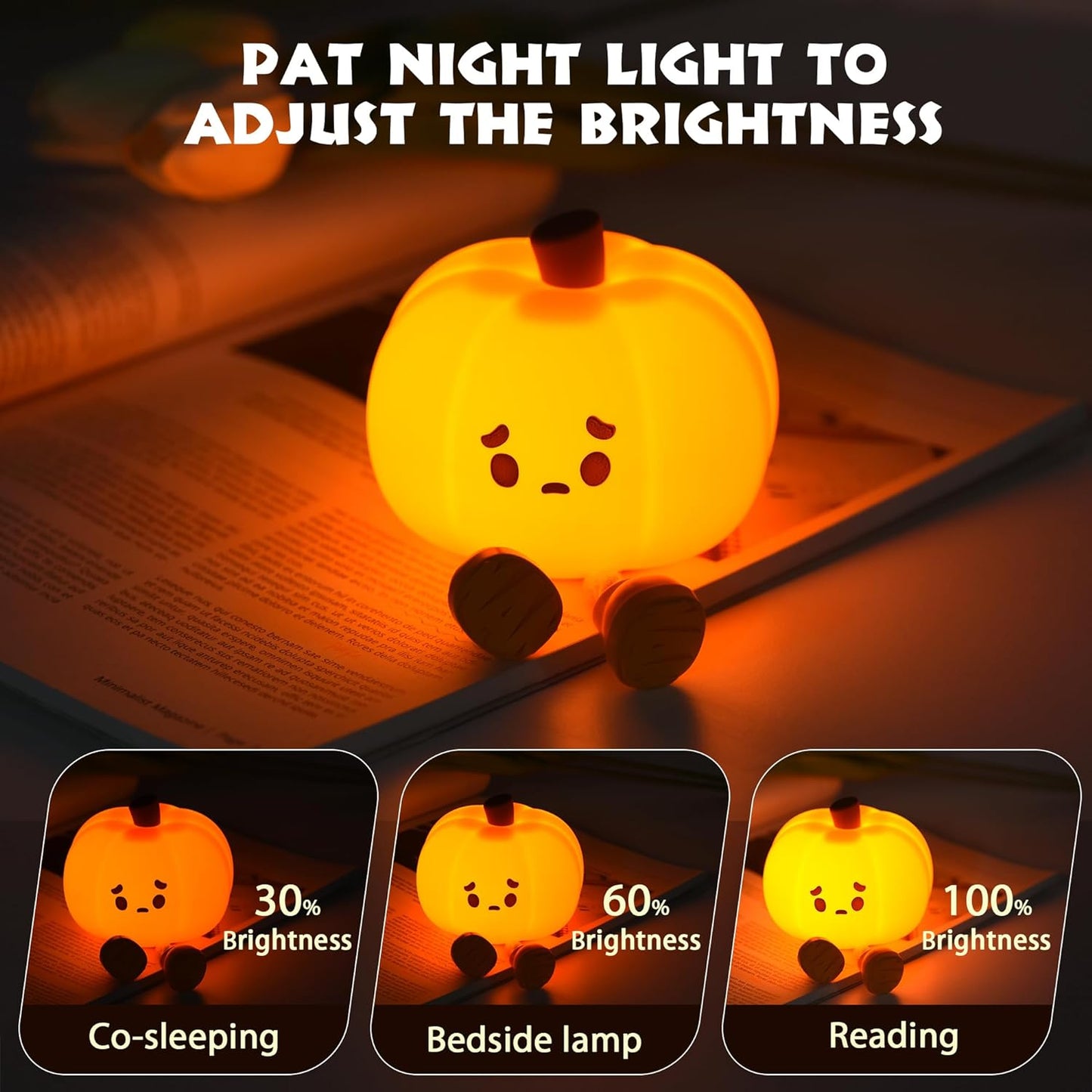 Pumpkin Night Light - Cute Silicone LED Lamp | Dimmable, Rechargeable Bedside Touch Lamp for Kids, Office, and Halloween Décor