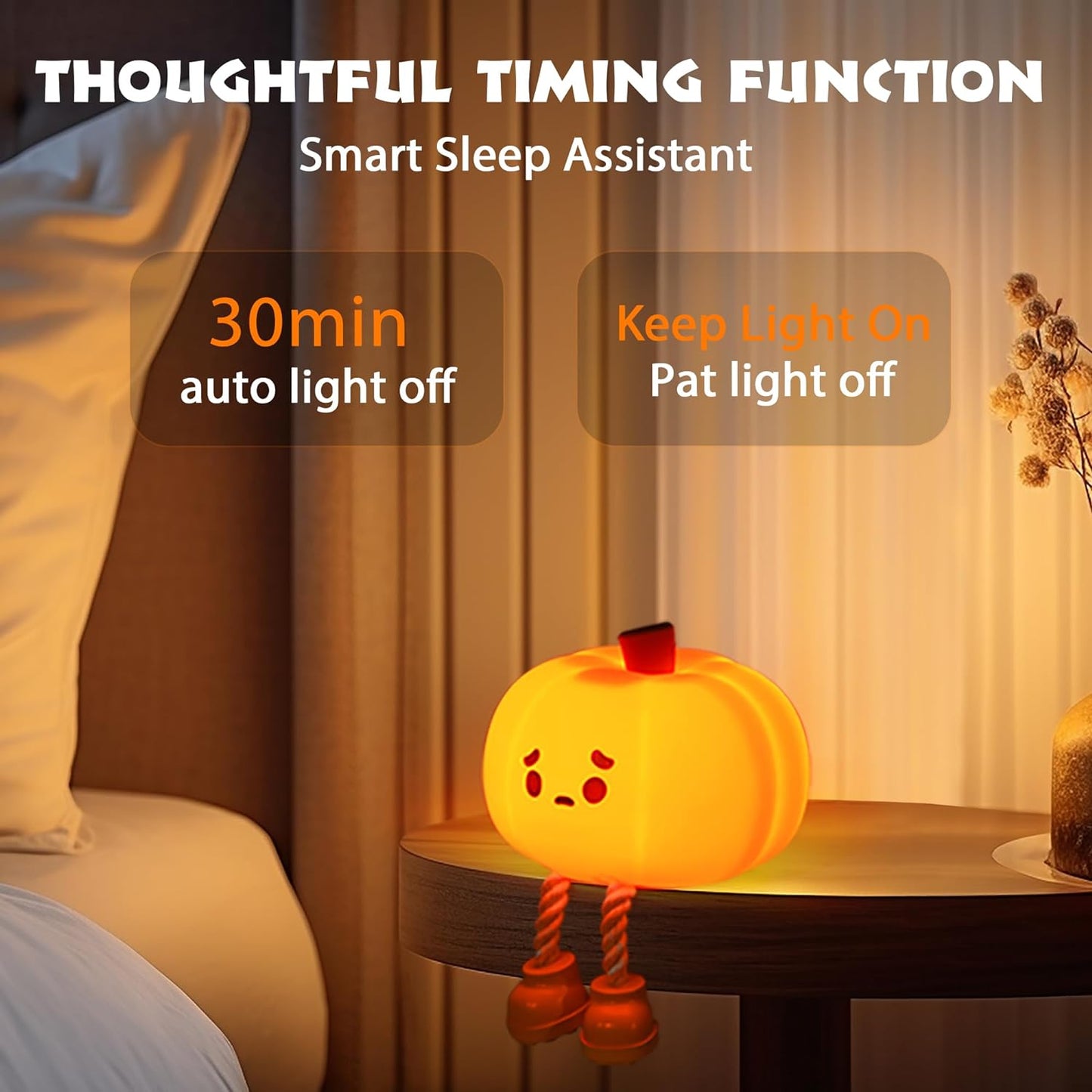 Pumpkin Night Light - Cute Silicone LED Lamp | Dimmable, Rechargeable Bedside Touch Lamp for Kids, Office, and Halloween Décor