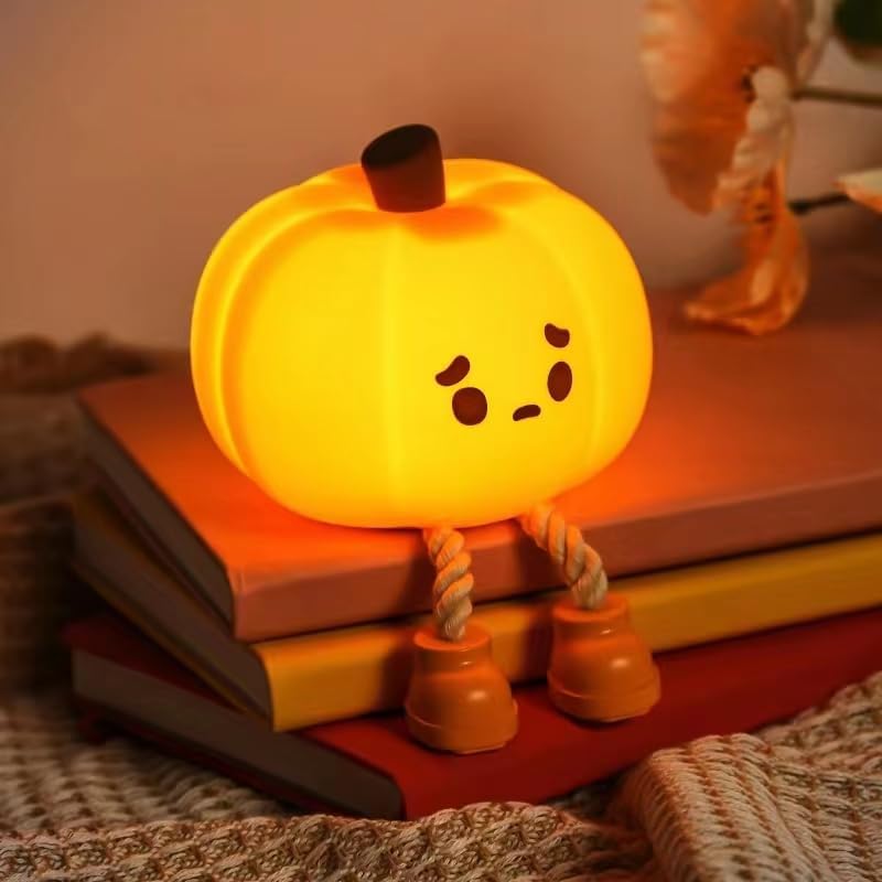 Pumpkin Night Light - Cute Silicone LED Lamp | Dimmable, Rechargeable Bedside Touch Lamp for Kids, Office, and Halloween Décor