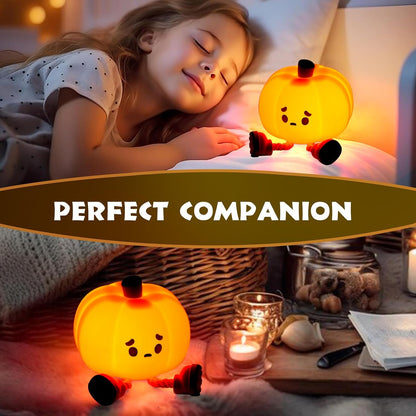 Pumpkin Night Light - Cute Silicone LED Lamp | Dimmable, Rechargeable Bedside Touch Lamp for Kids, Office, and Halloween Décor