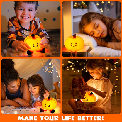 Pumpkin Night Light - Cute Silicone LED Lamp | Dimmable, Rechargeable Bedside Touch Lamp for Kids, Office, and Halloween Décor